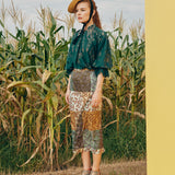 IRWF/20/17 - FLORAL PRINT PENCIL SKIRT WITH LACE-UP EYELET DETAIL