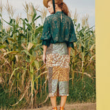 IRWF/20/17 - FLORAL PRINT PENCIL SKIRT WITH LACE-UP EYELET DETAIL