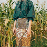 IRWF/20/17 - FLORAL PRINT PENCIL SKIRT WITH LACE-UP EYELET DETAIL