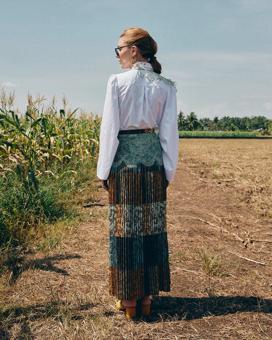 IRWF/20/28 - PLEATED ANKLE LENGTH SKIRT WITH LACE TRIMMING