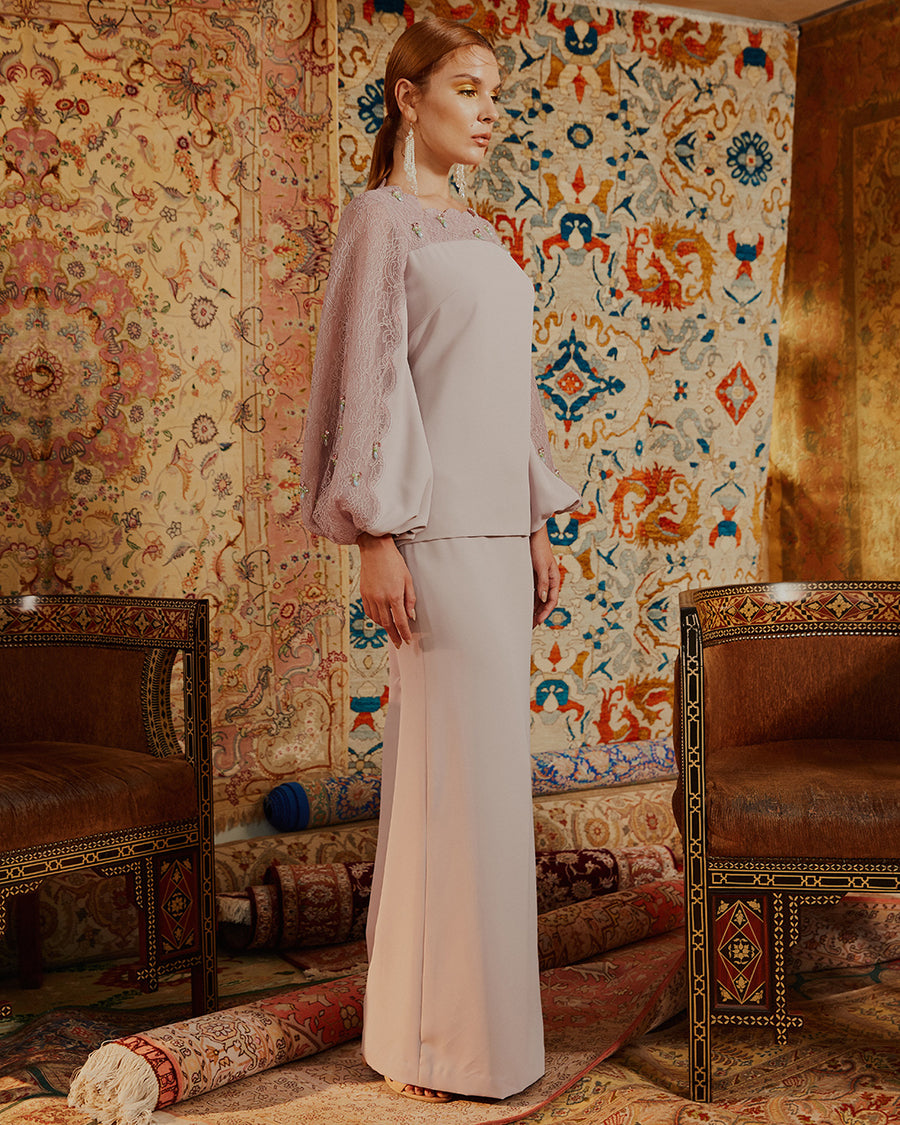 SORAYA - MODERN KURUNG WITH SCALLOP LACE PANEL PUFF SLEEVES