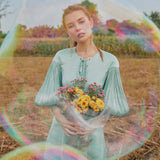 IRWF/20/18 - LACED-UP EYELET DETAILED TUNIC DRESS WITH PLISSÉ BLOUSON SLEEVES